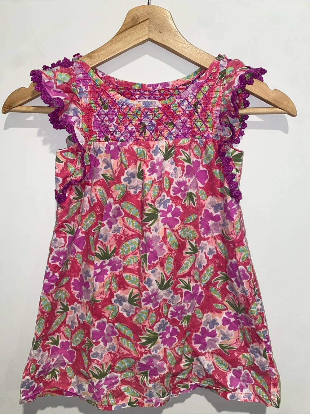 Cat & Jack Pink Floral Smocked Tank with Purple Trim